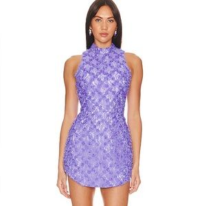 Amanda Uprichard Revolve Marshall Purple Textured Lace Rosettes Mini Dress Sz L
